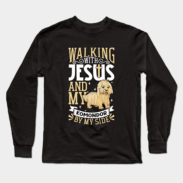 Jesus and dog - Komondor Long Sleeve T-Shirt by Modern Medieval Design